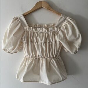 DAZY Cream Ruched Puff Sleeve Blouse